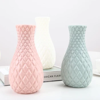 Небьющаяся пластмасов ваза за цветя, декорация на дома, Бели симулационни керамична ваза, саксия, декор, цветен контейнер в скандинавски стил