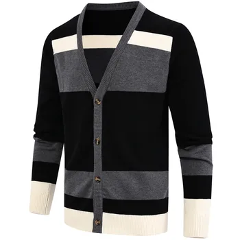 Нов Мъжки пуловер в Ретро стил Мъжка жилетка в контрастен Цвят с отстрочкой, Оборудвана Пуловер с дълги ръкави, Яке Jaqueta Masculina Inverno