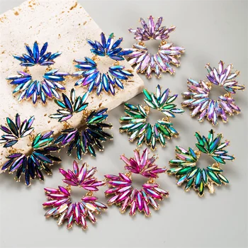 Нови луксозни обеци с геометрични висулки от планински кристал за жени, модни богемные реколтата, бижута, сватбени аксесоари за момичета, подарък