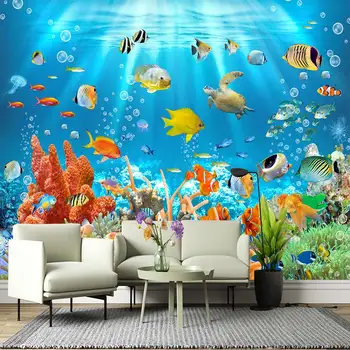 Подводен Коралов риф, Бр риби, Морска риба, 3D Стенопис по поръчка, Спалня, Хол, Диван, ТЕЛЕВИЗОР Фонови картинки
