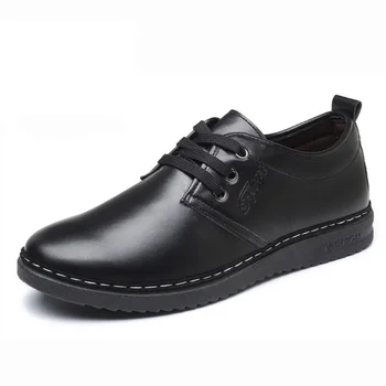 Пролетно-летни мъжки ежедневни кожени обувки на дантела-кафяво на цвят, мъжки обувки на равна подметка в английски стил, черна ежедневни официалната обувки