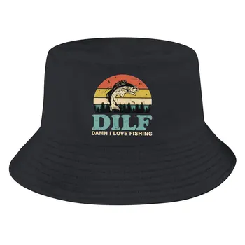 Риболовна шапка-кофа DILF, по дяволите, аз обичам Риболов, Ретро Ретро залез, Мъжки и дамски шапка рибар, хип-хоп Плажни шапки за риболов От Слънцето