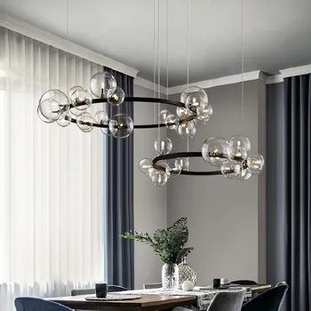 Скандинавските led полилей от прозрачно стъкло с мехурчета, Домашен окачен тавана лампа, хол, трапезария, Отделна маса, Дизайнерско осветление