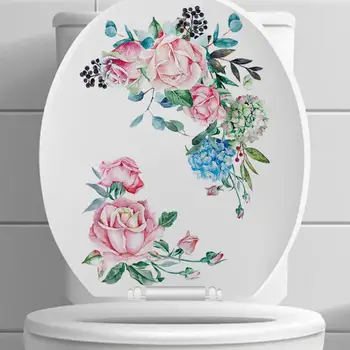 Стикер тоалетна, Подвижна Водоустойчива Етикети върху капака на тоалетната чиния с цветен модел на зелен лист за декорация на банята на дома