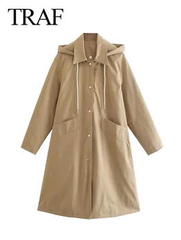 ТРАФИКА на Модни Дамски Елегантен Ветровка с дълъг ръкав, Женски Ежедневното Палто цвят Каки, Однобортное Палто с джобове дантела прозорци, Украшающее палто