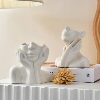 Творчески Скандинавските керамични Флористические аксесоари за декорация на дома, Вази за украса на интериора на хола, Бели вази, саксии за растения