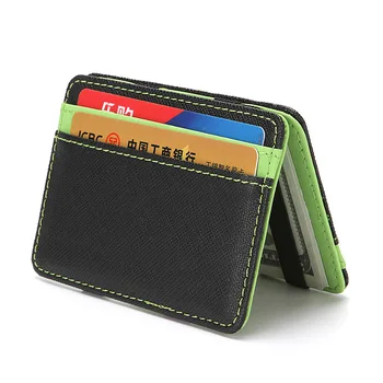 Тънък Мъжки портфейл от изкуствена кожа Креативно двойно добавяне на ивици, цветна чанта за карти, Модерен слот за няколко карти, Скоба за пари, държач за карти с кръстосан модел