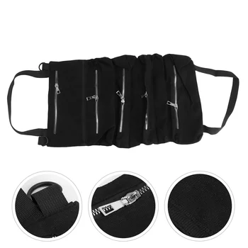 Холщовая чанта за инструменти, автомобилен инструмент с 5 джобове за носене с цип, Мултифункционални джобове за съхранение на задната седалка на колата за мотоциклети, автомобили