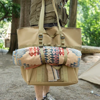 Чанта-тоут за пикник и обяд обем 60 л, Удебелена дръжка с каишка, богат на функции туристическа чанта през рамо с висящи катарама отпред, мрежа чанта за съхранение