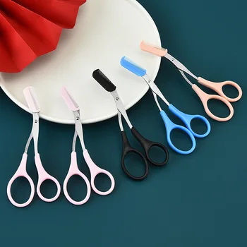 ножици за подстригване на веждите от неръждаема стомана 1БР ножици, ножици за вежди с гребен за вежди, свалящ малка четка за коса, е инструмент за грим