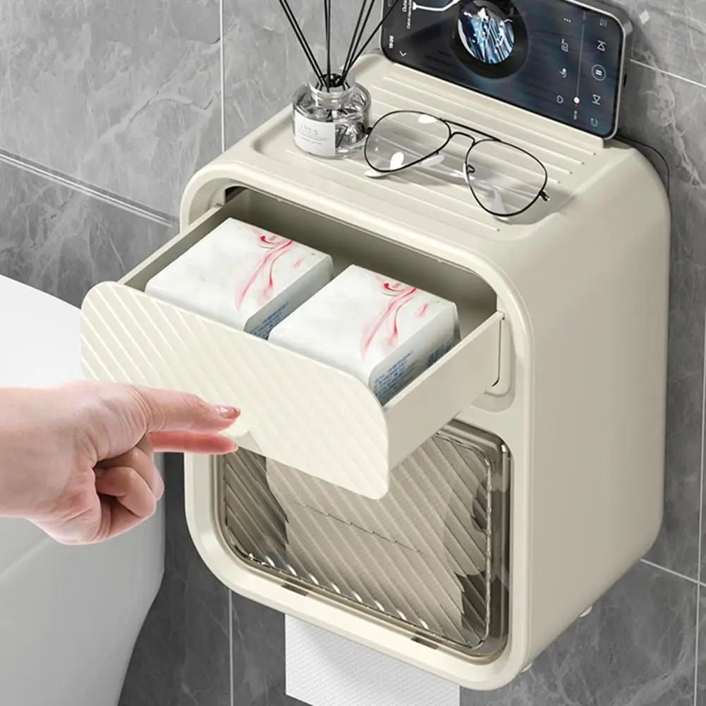 Държач за тоалетна хартия, Многофункционална, с монтиран на стената Водоустойчив диспенсер за салфетки без перфорация, полк с висока носеща способност