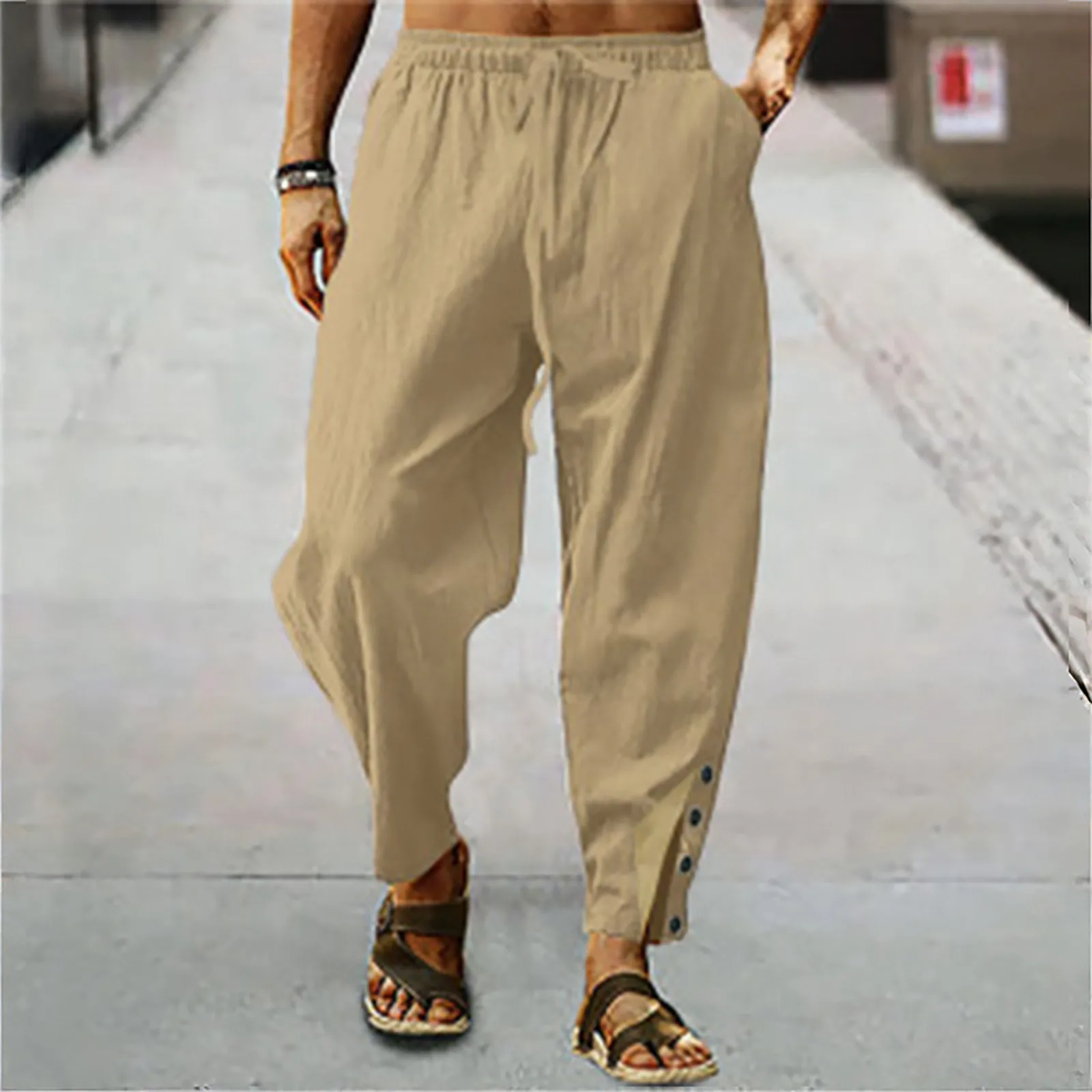 Мъжки модни ежедневието на обикновен панталон с дишаща джобове и еластична штанами