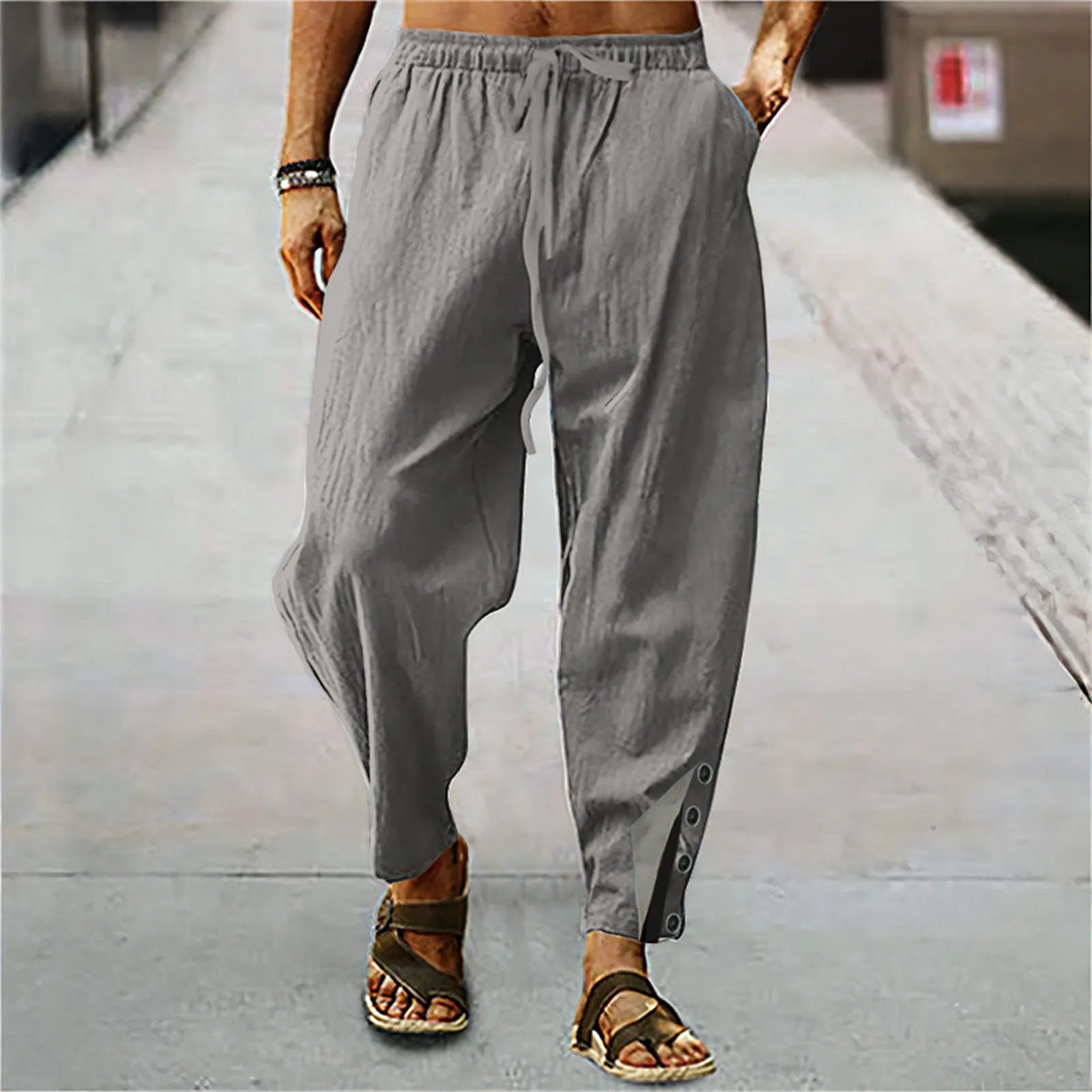 Мъжки модни ежедневието на обикновен панталон с дишаща джобове и еластична штанами