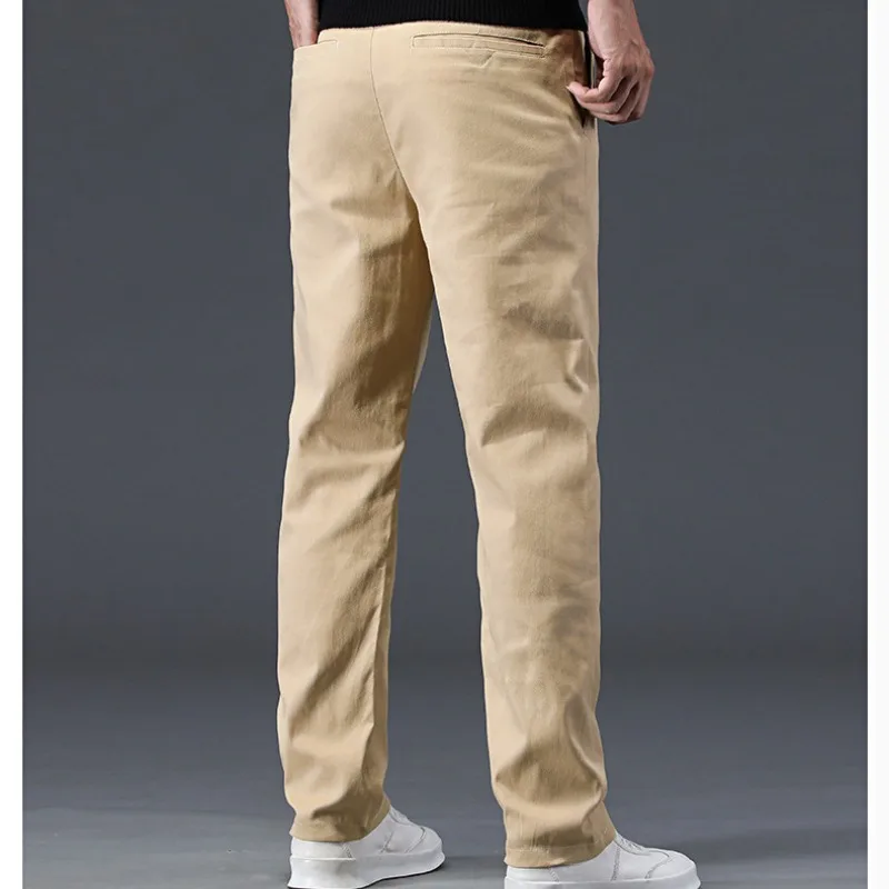 Мъжки панталони-чиносы и ежедневни панталони от 98% памук, Панталони цвят Каки, Преки Свободни, Градинска Облекло За мъже, Саржевые Панталони, прави панталони За Високи Мъже