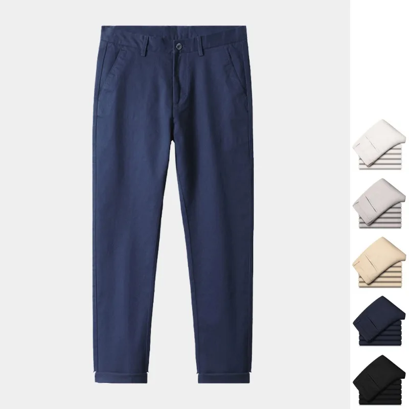 Мъжки панталони-чиносы и ежедневни панталони от 98% памук, Панталони цвят Каки, Преки Свободни, Градинска Облекло За мъже, Саржевые Панталони, прави панталони За Високи Мъже