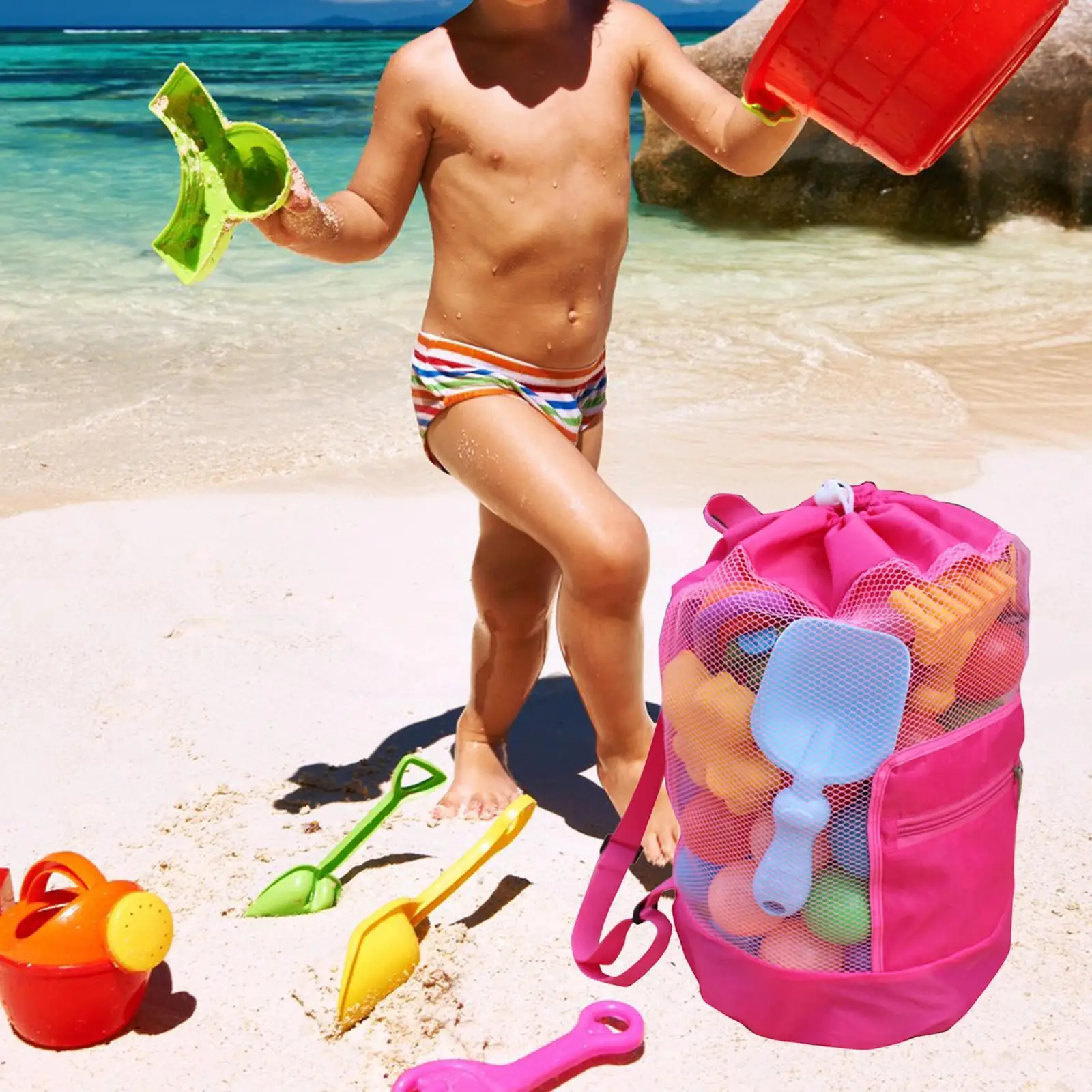 Плажната Mesh Bag-Тоут, Органайзер, Играчки, Чанта за Събиране на Мивки, Чанта за Плажни Играчки за Момичета, Чанта за Плуване, за Пикник, Празнични Устройства