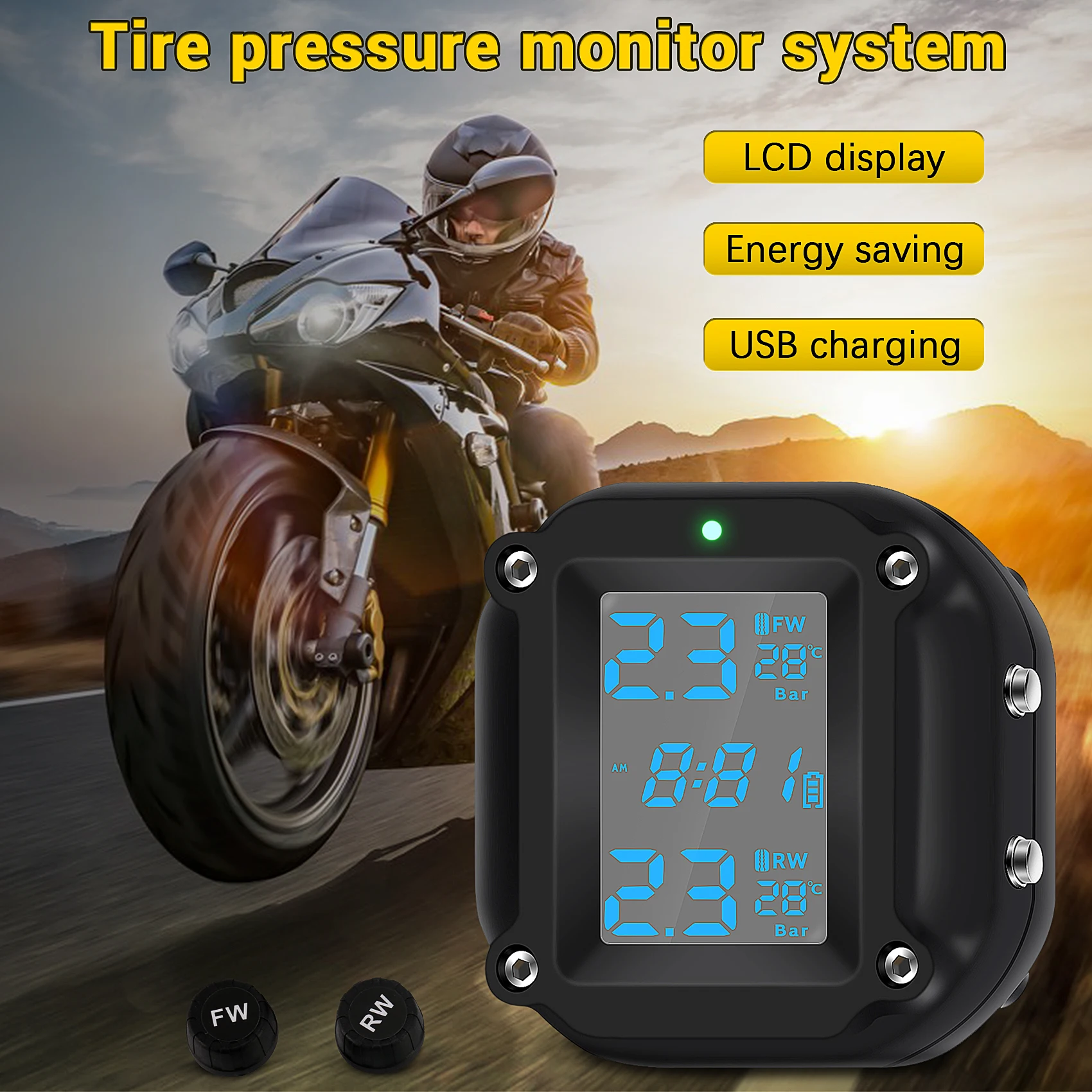 Система за контрол на налягането в гумите на мотоциклета Moto ГУМИТЕ Автоматична Аларма гуми на Велосипеда LCD Монитор в реално Време за Двухколесного Мотоциклет