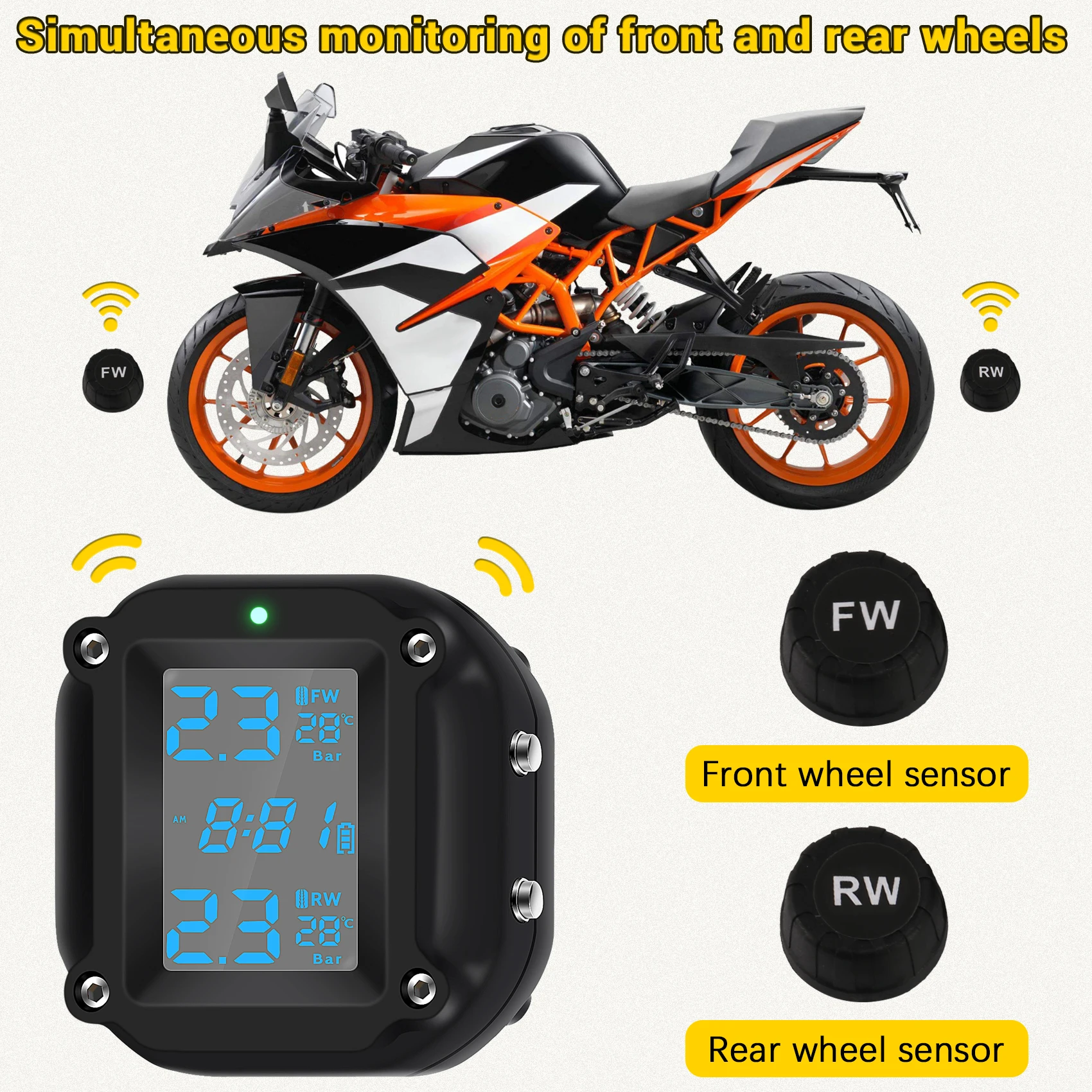 Система за контрол на налягането в гумите на мотоциклета Moto ГУМИТЕ Автоматична Аларма гуми на Велосипеда LCD Монитор в реално Време за Двухколесного Мотоциклет